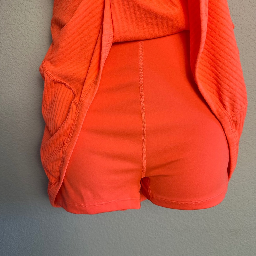 Free People Movement Neon Orange Ribbed Athletic Tennis Dress XS Crisscross Back - Picture 4 of 9